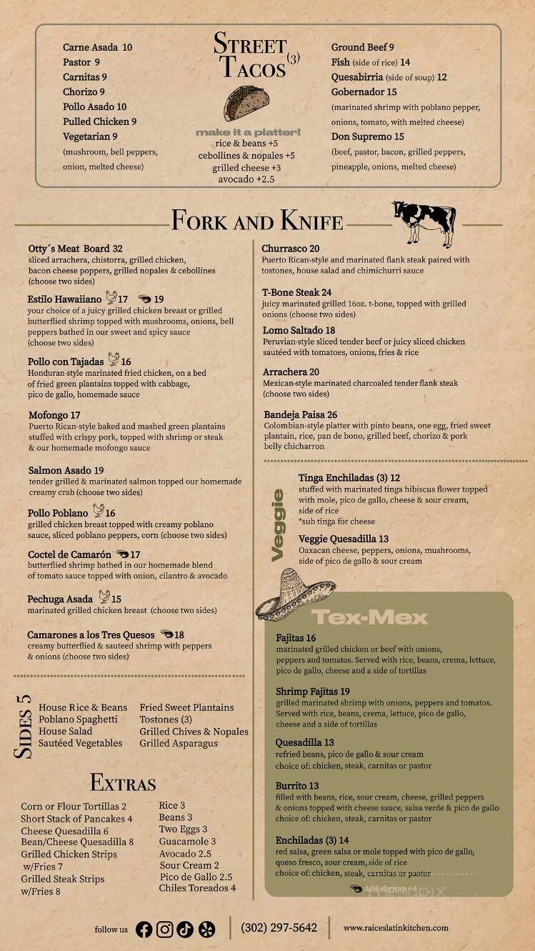 Raices Latin Kitchen - Millsboro, DE menu_pic