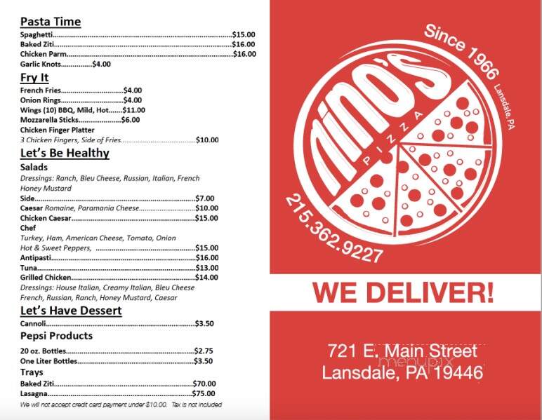 Ninos Pizza - Lansdale, PA menu_pic