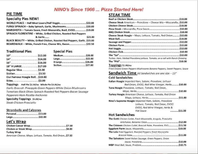 Ninos Pizza - Lansdale, PA menu_pic