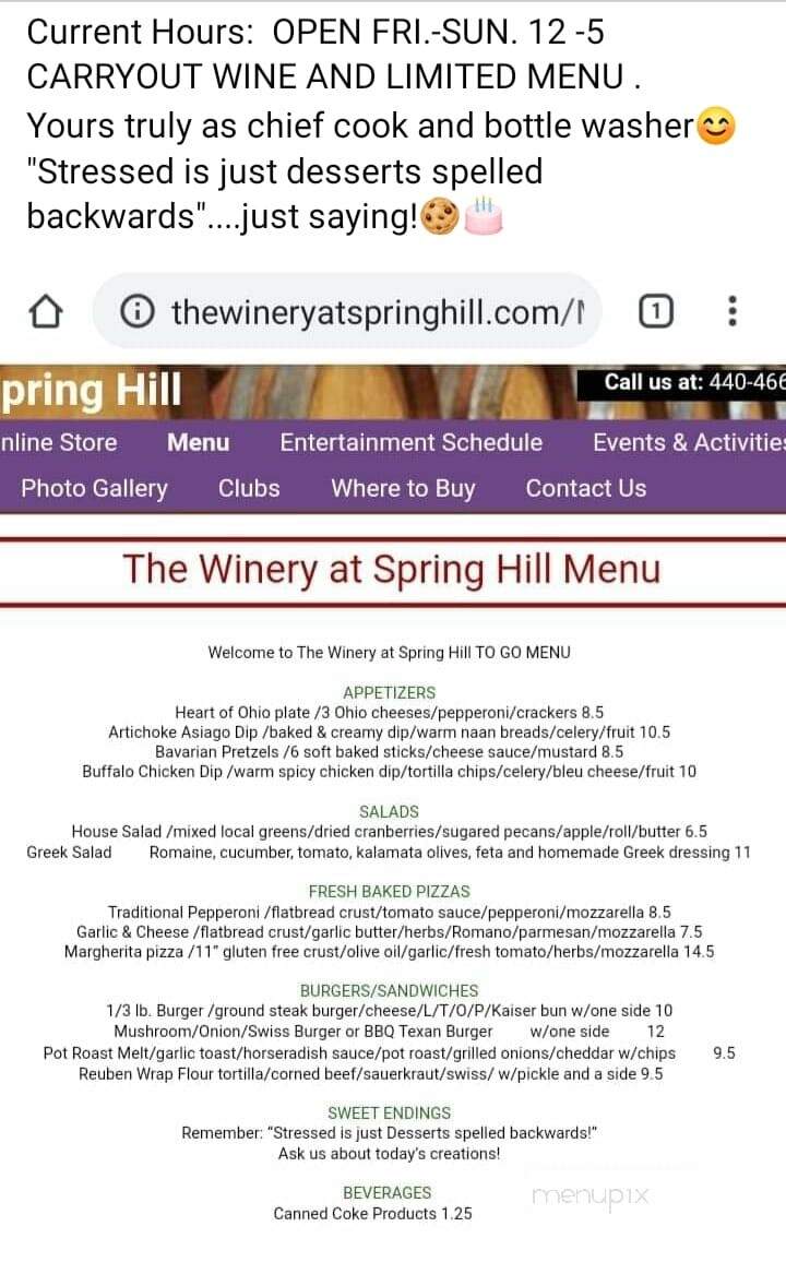 The Winery at Spring Hill - Geneva, OH menu_pic