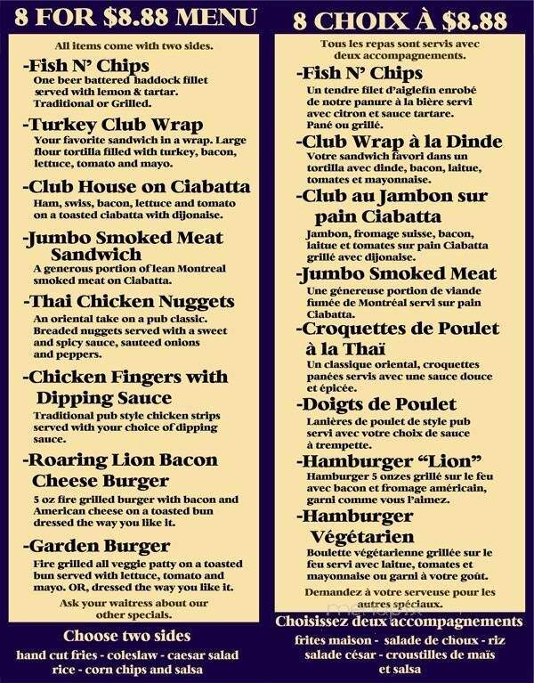 Golden Lion Pub - Lennoxville, QC menu_pic