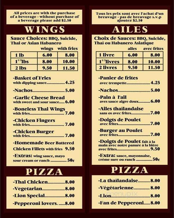 Golden Lion Pub - Lennoxville, QC menu_pic