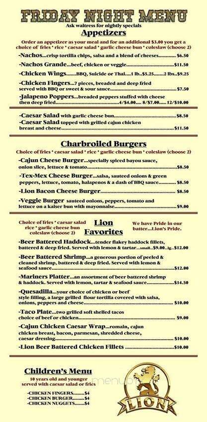 Golden Lion Pub - Lennoxville, QC menu_pic