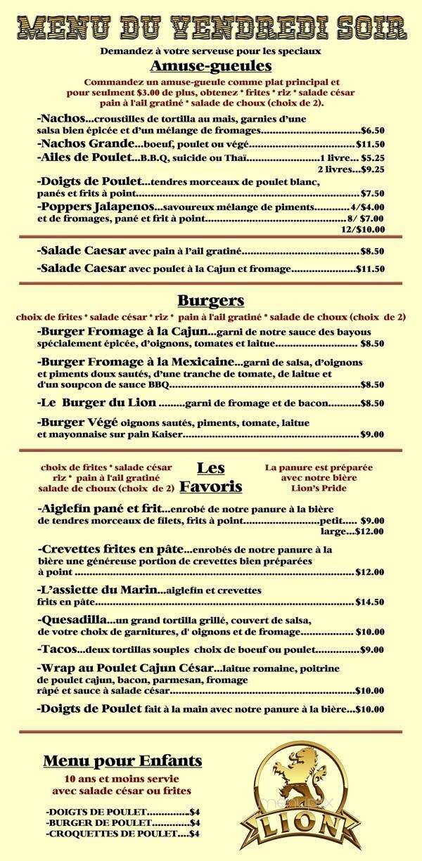 Golden Lion Pub - Lennoxville, QC menu_pic