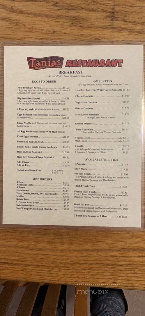 Tania's Restaurant - Nanaimo, BC menu_pic