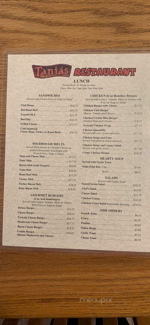 Tania's Restaurant - Nanaimo, BC menu_pic