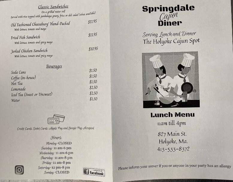 Springdale Lunch - Holyoke, MA menu_pic