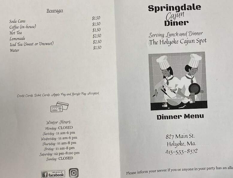 Springdale Lunch - Holyoke, MA menu_pic