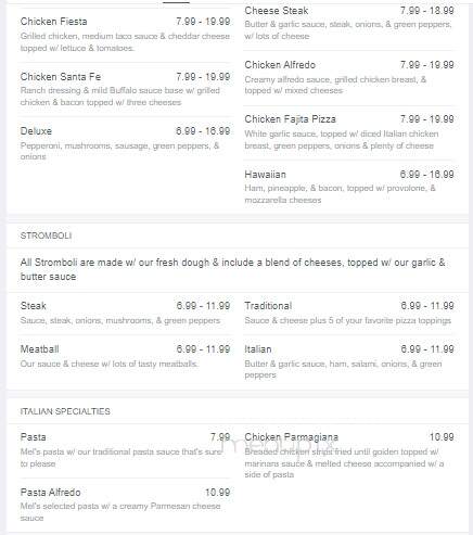 Mel's Pizzeria - Kittanning, PA menu_pic