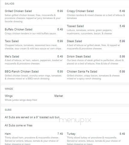 Mel's Pizzeria - Kittanning, PA menu_pic