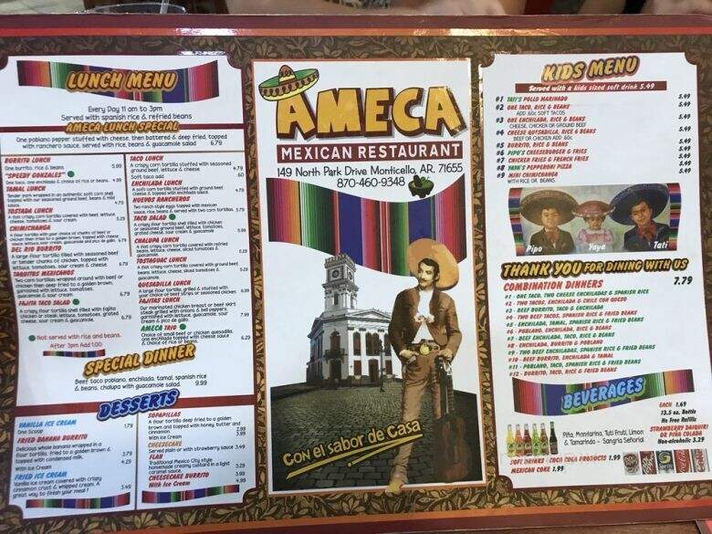 Ameca Mexican Restaurant - Monticello, AR menu_pic