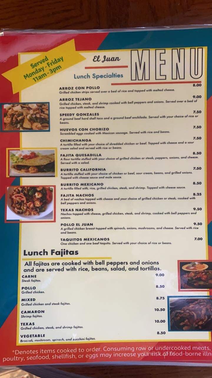 EL Juan Mariscos - Lake Waccamaw, NC menu_pic