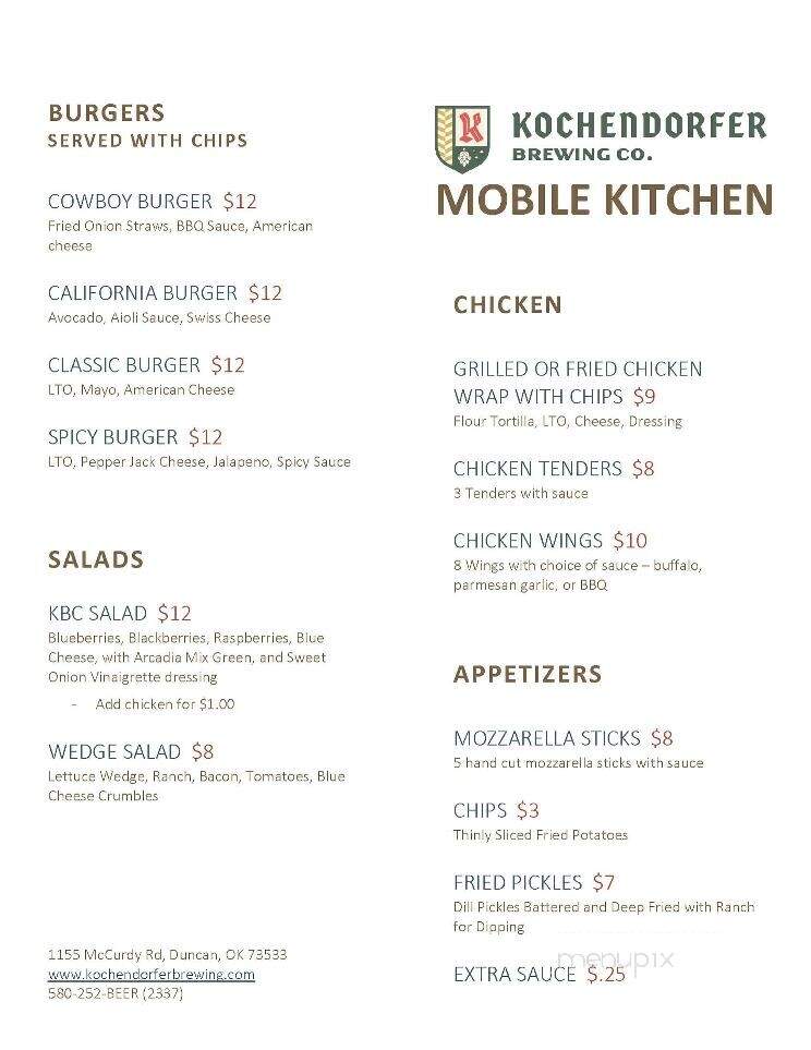 Kochendorfer Brewing - Duncan, OK menu_pic