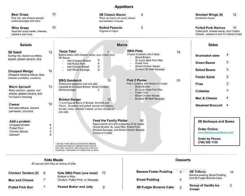 5B Barbeque and Brews - Greensboro, GA menu_pic