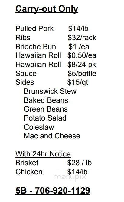 5B Barbeque and Brews - Greensboro, GA menu_pic
