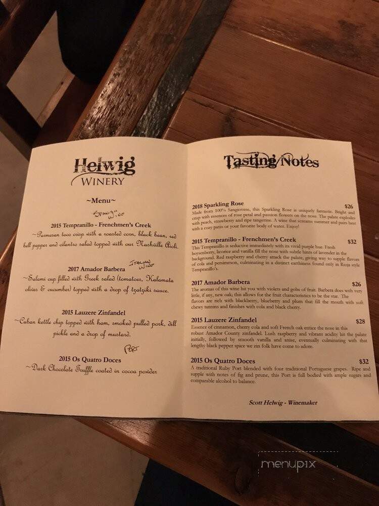 Helwig Vineyards and Winery - Plymouth, CA menu_pic