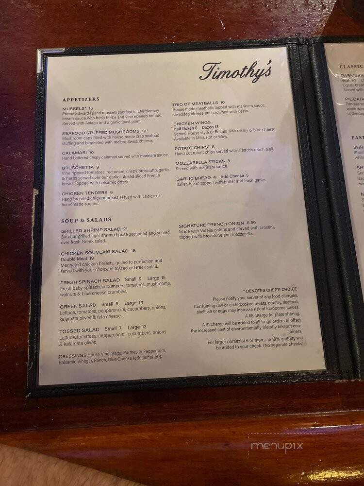 Timothy's Restaurant & Pizzeria - Lee, MA menu_pic