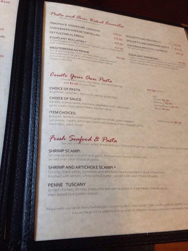 Timothy's Restaurant & Pizzeria - Lee, MA menu_pic