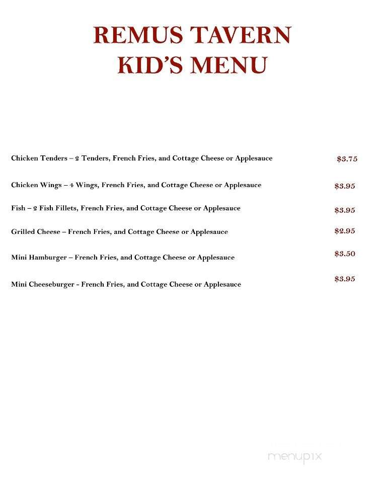 Remus Tavern - Remus, MI menu_pic