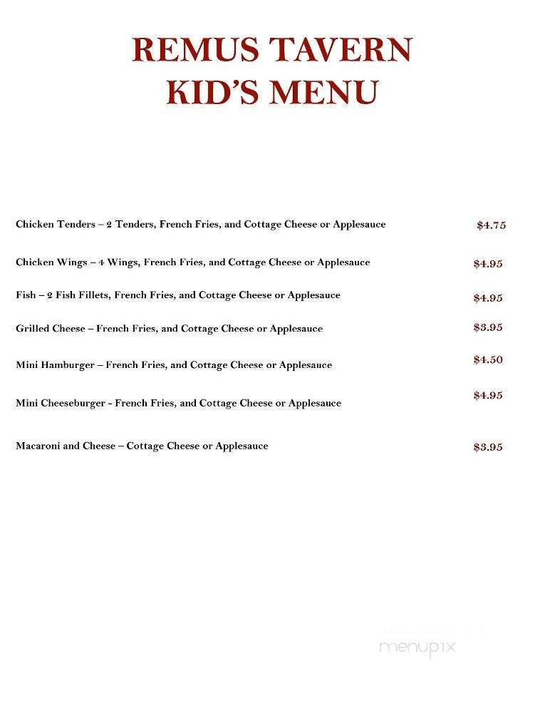 Remus Tavern - Remus, MI menu_pic