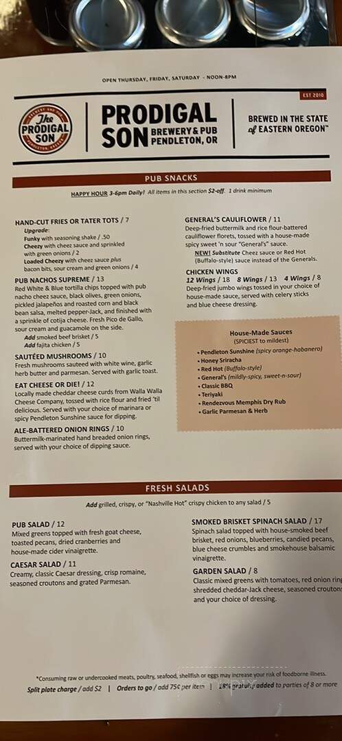 Prodigal Son Brewery & Pub - Pendleton, OR menu_pic