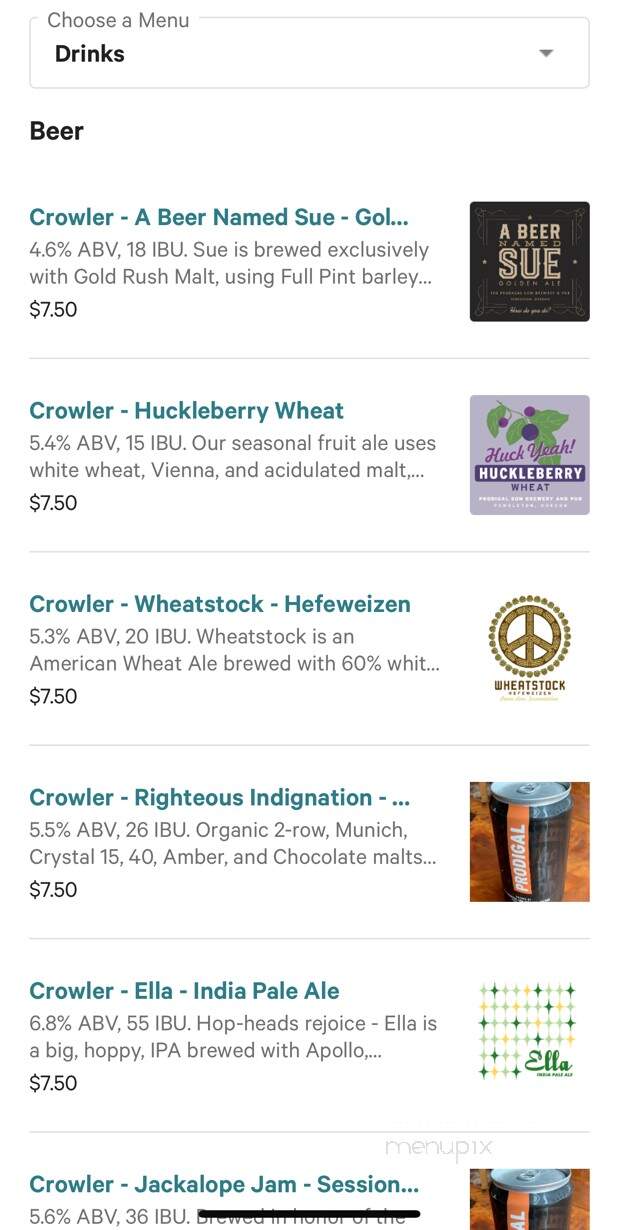 Prodigal Son Brewery & Pub - Pendleton, OR menu_pic