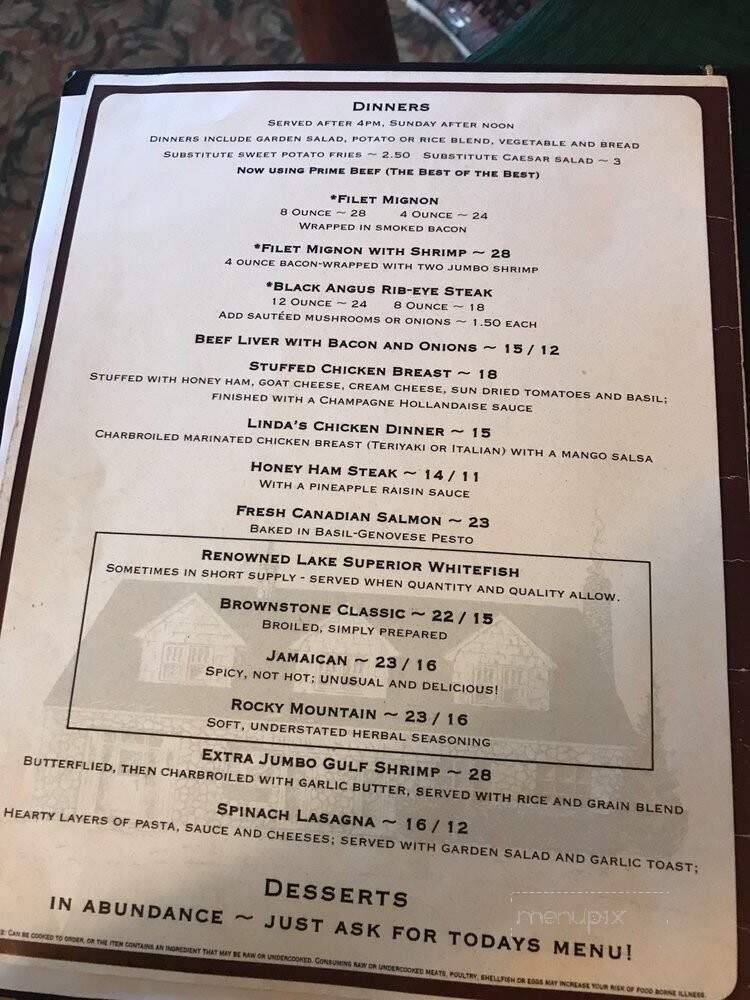 Brownstone Inn - Au Train, MI menu_pic