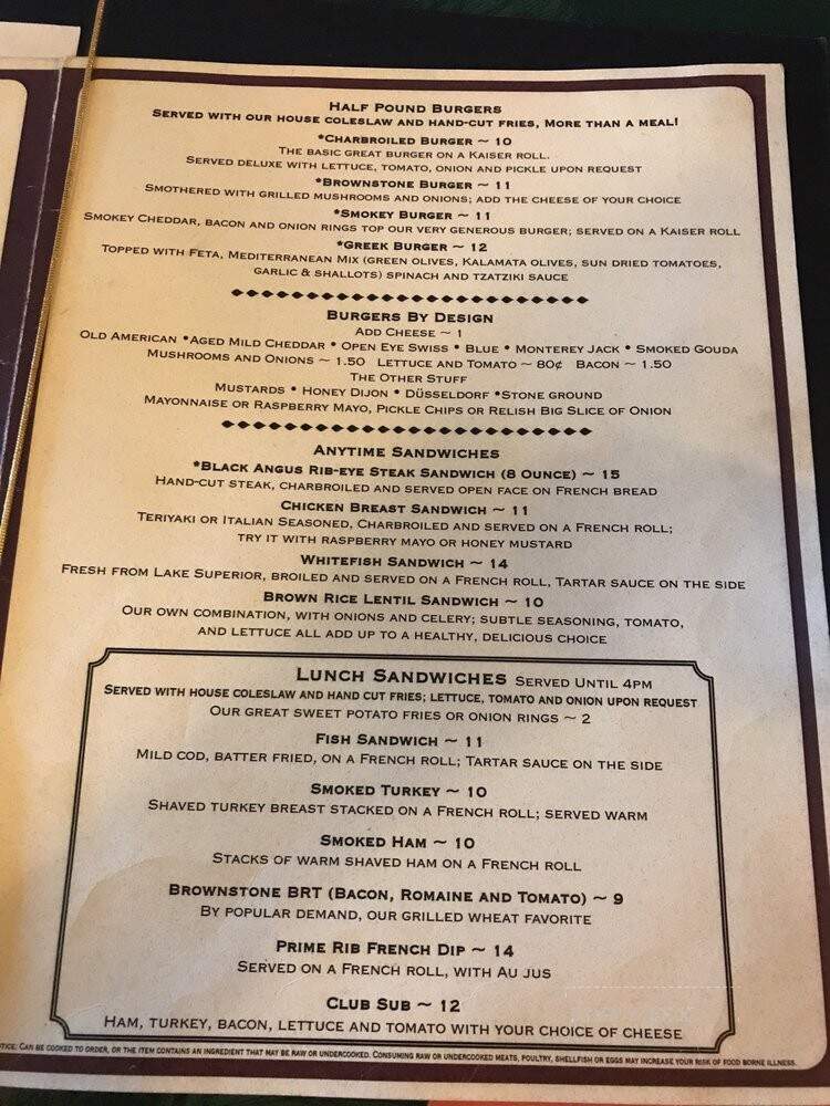 Brownstone Inn - Au Train, MI menu_pic