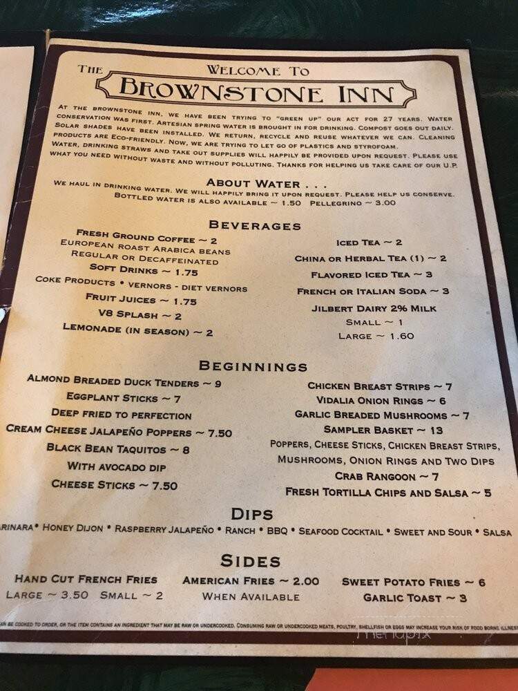 Brownstone Inn - Au Train, MI menu_pic
