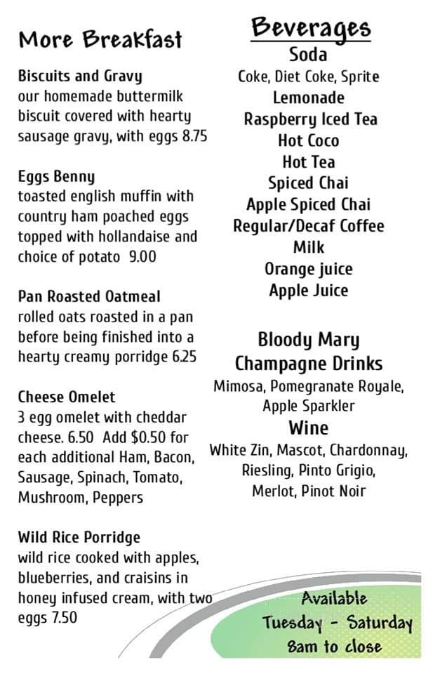 Chickadee Cottage Cafe - Lake City, MN menu_pic