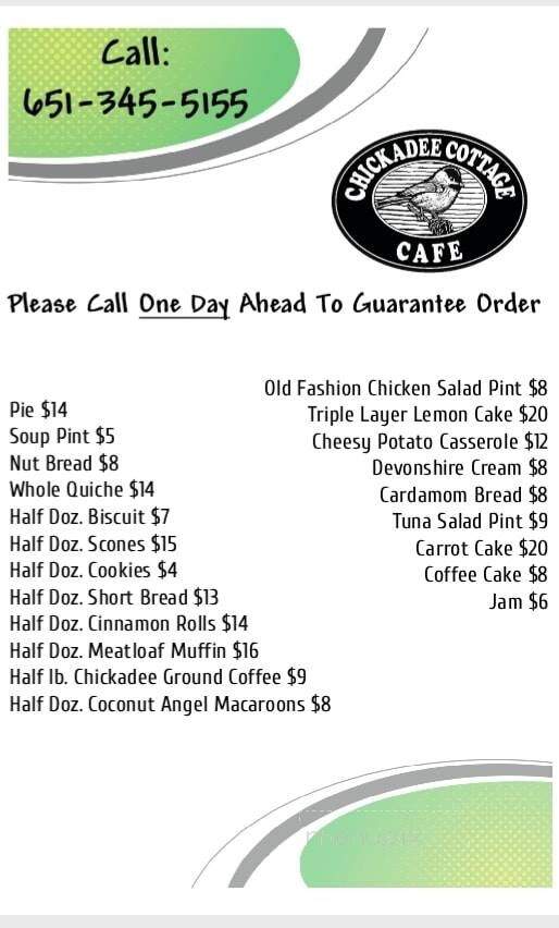 Chickadee Cottage Cafe - Lake City, MN menu_pic