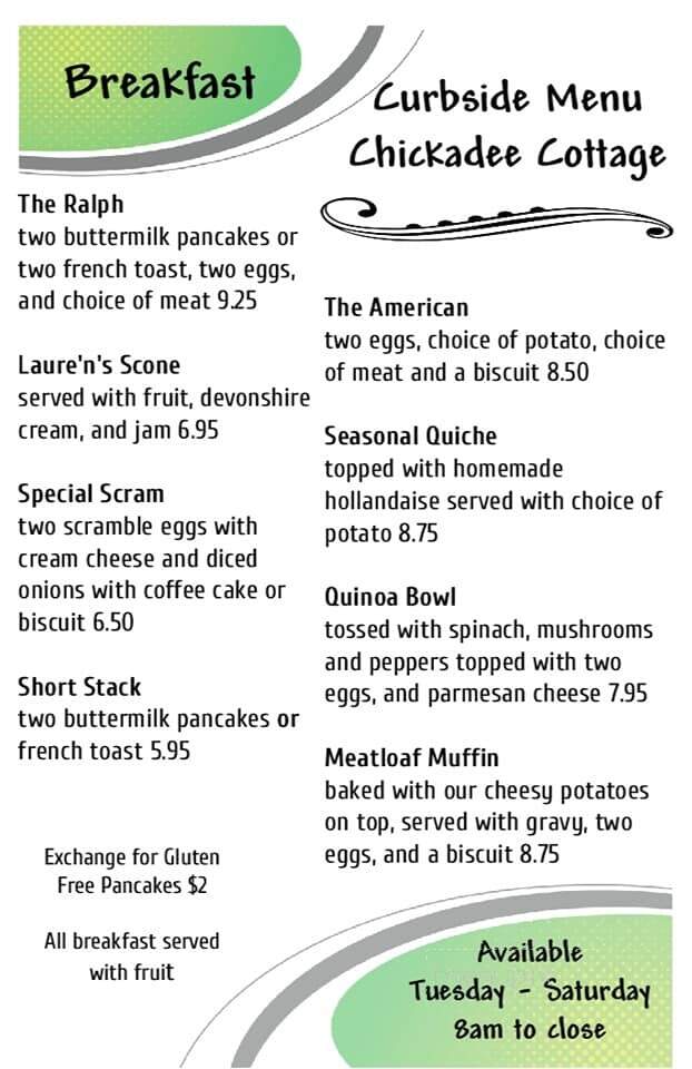 Chickadee Cottage Cafe - Lake City, MN menu_pic