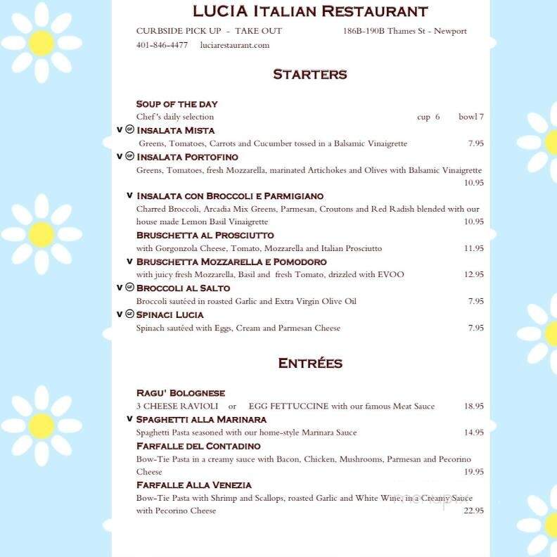 Lucia Italian Restaurant - Newport, RI menu_pic