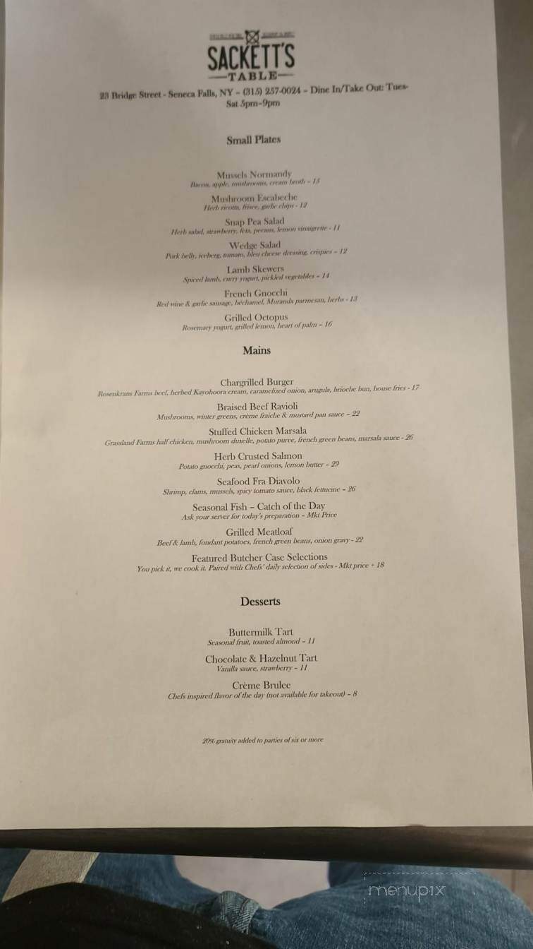 Sackett's Table - Seneca Falls, NY menu_pic
