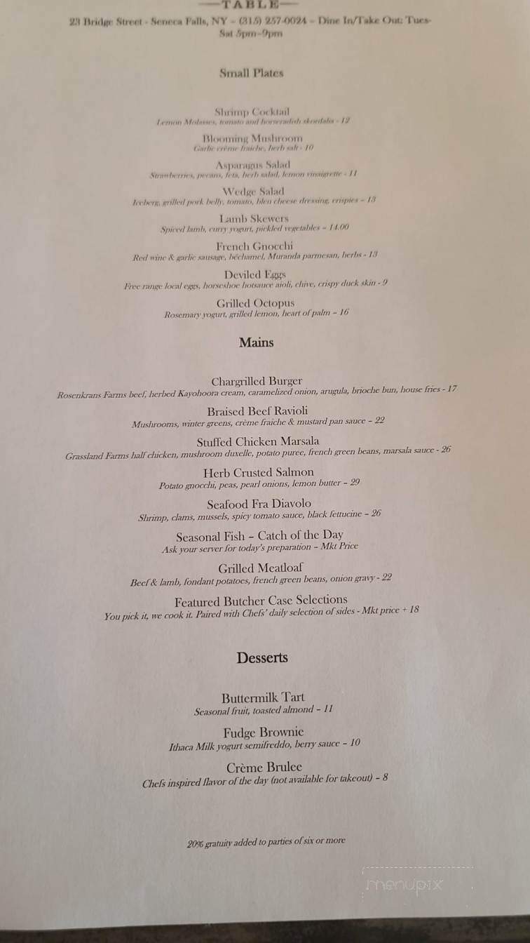 Sackett's Table - Seneca Falls, NY menu_pic