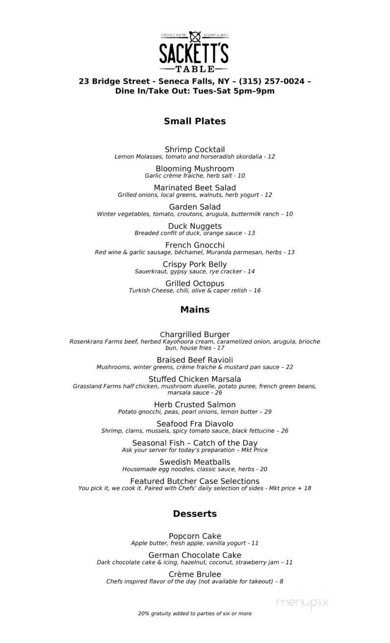 Sackett's Table - Seneca Falls, NY menu_pic