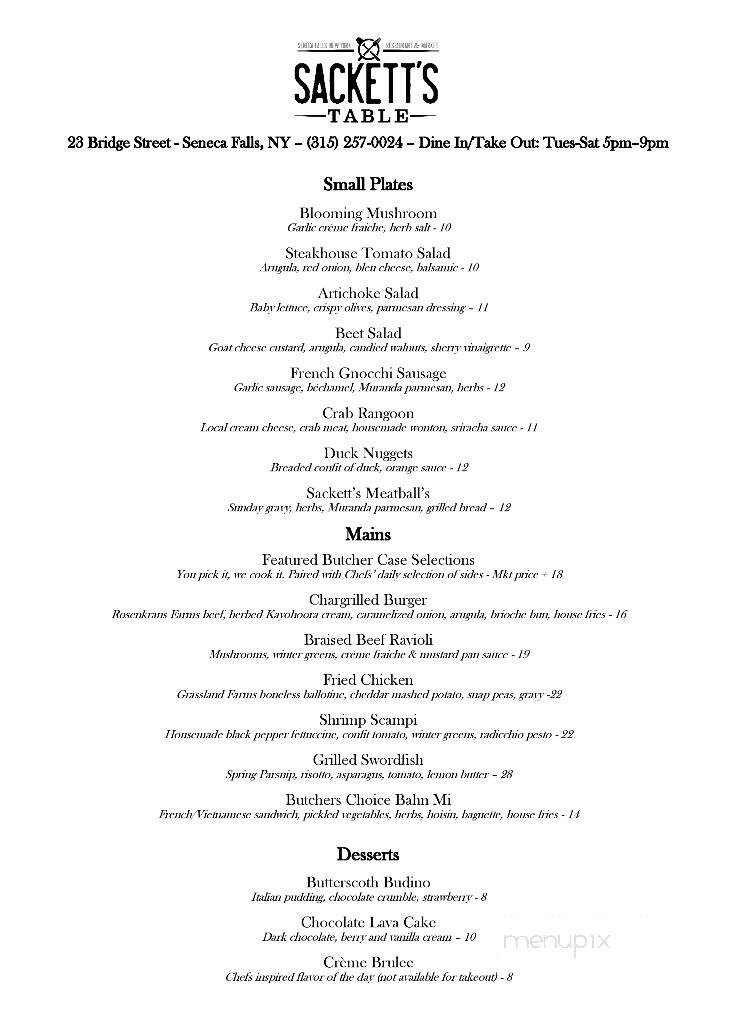 Sackett's Table - Seneca Falls, NY menu_pic