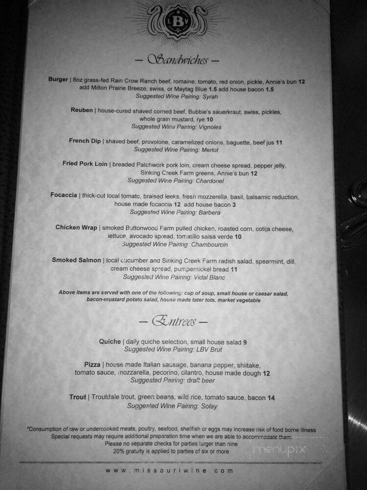 Blufftop Bistro - Rocheport, MO menu_pic