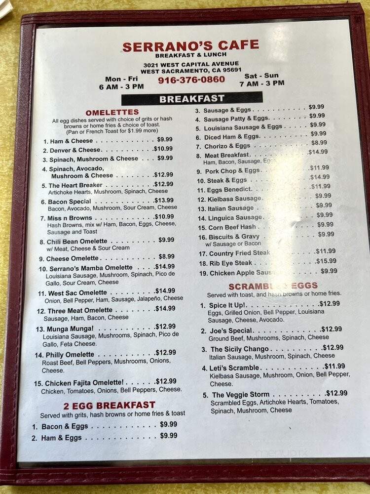 Serrano's Cafe - West Sacramento, CA menu_pic