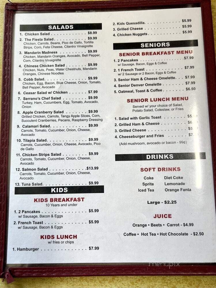 Serrano's Cafe - West Sacramento, CA menu_pic