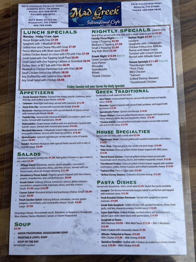 Mad Greek - Johnson City, TN menu_pic