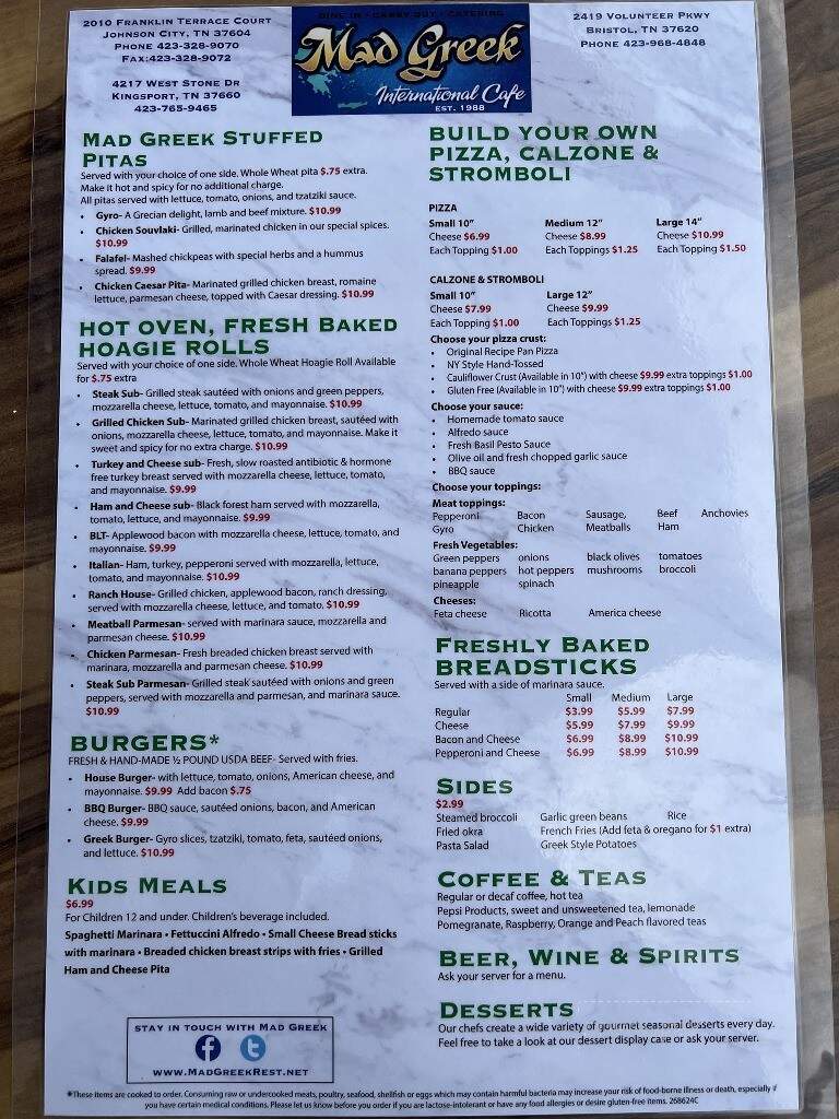 Mad Greek - Johnson City, TN menu_pic