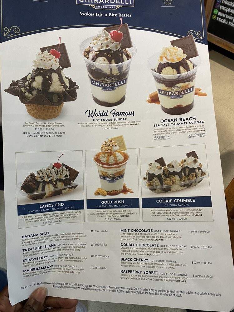 Ghirardelli Chocolate Outlet and Ice Cream Shop - Lathrop, CA menu_pic