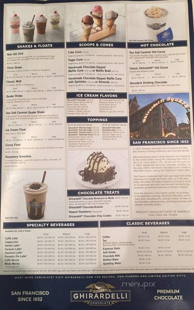 Ghirardelli Chocolate Outlet and Ice Cream Shop - Lathrop, CA menu_pic