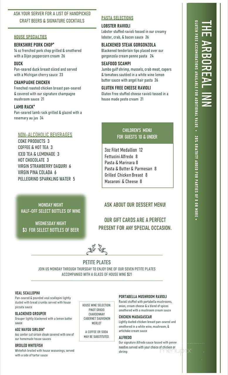 Arboreal Inn - Spring Lake, MI menu_pic