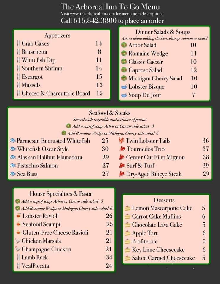 Arboreal Inn - Spring Lake, MI menu_pic
