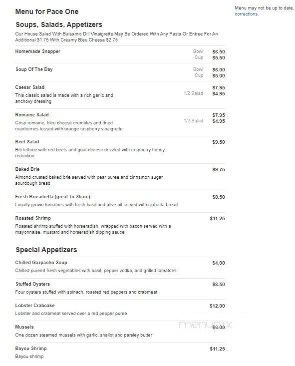 Pace One - Thornton, PA menu_pic
