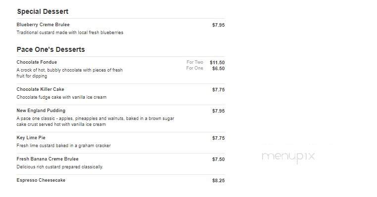 Pace One - Thornton, PA menu_pic