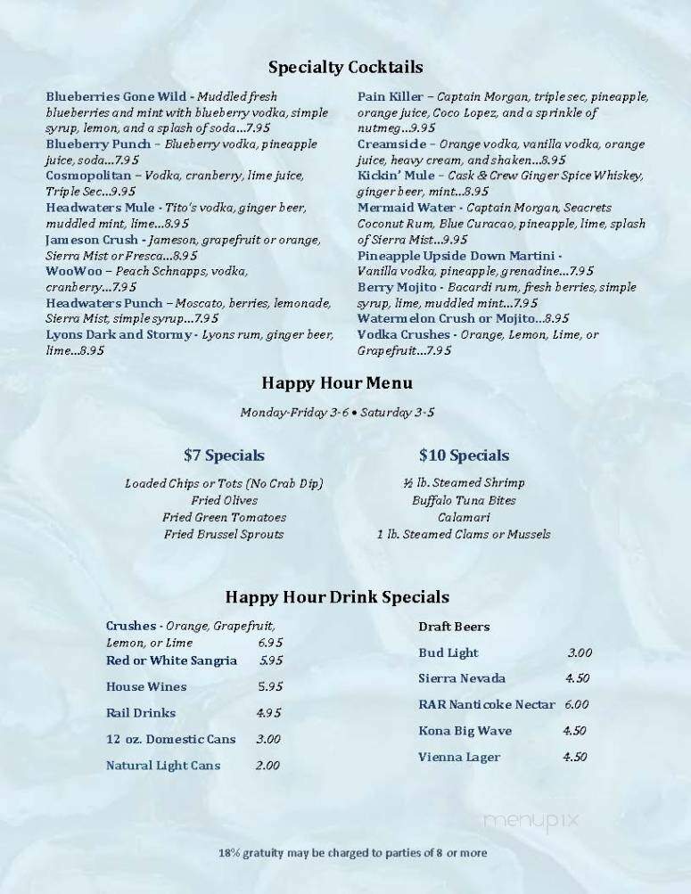 Headwaters Seafood & Grille - Easton, MD menu_pic