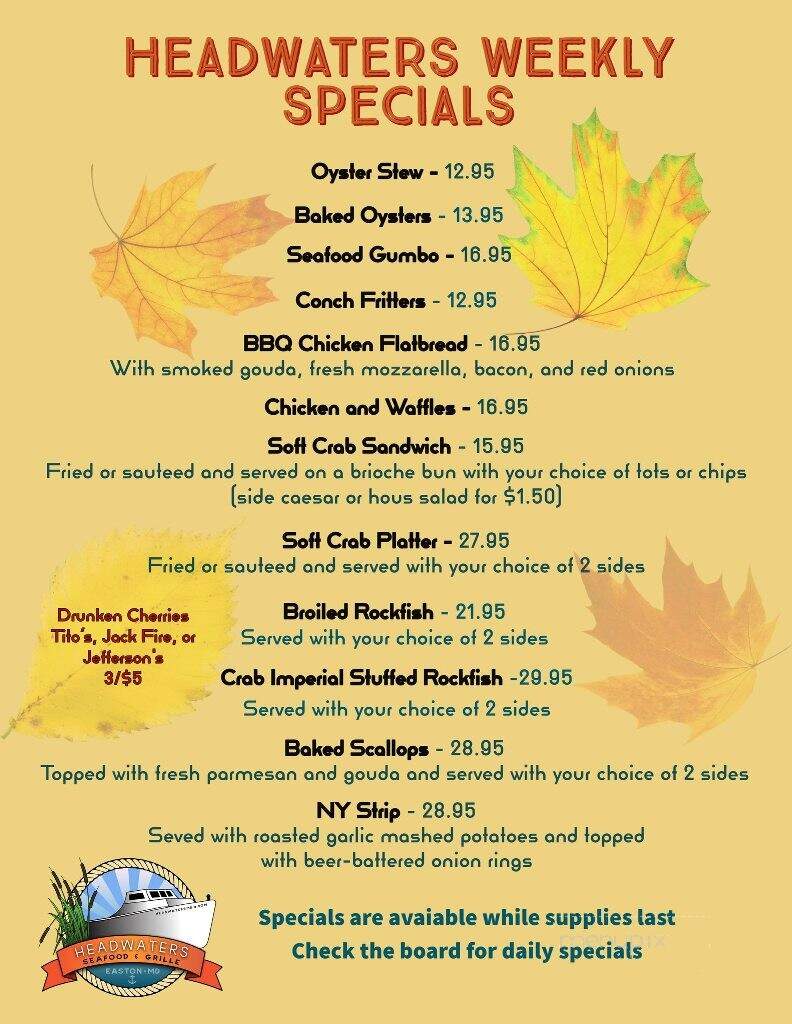 Headwaters Seafood & Grille - Easton, MD menu_pic